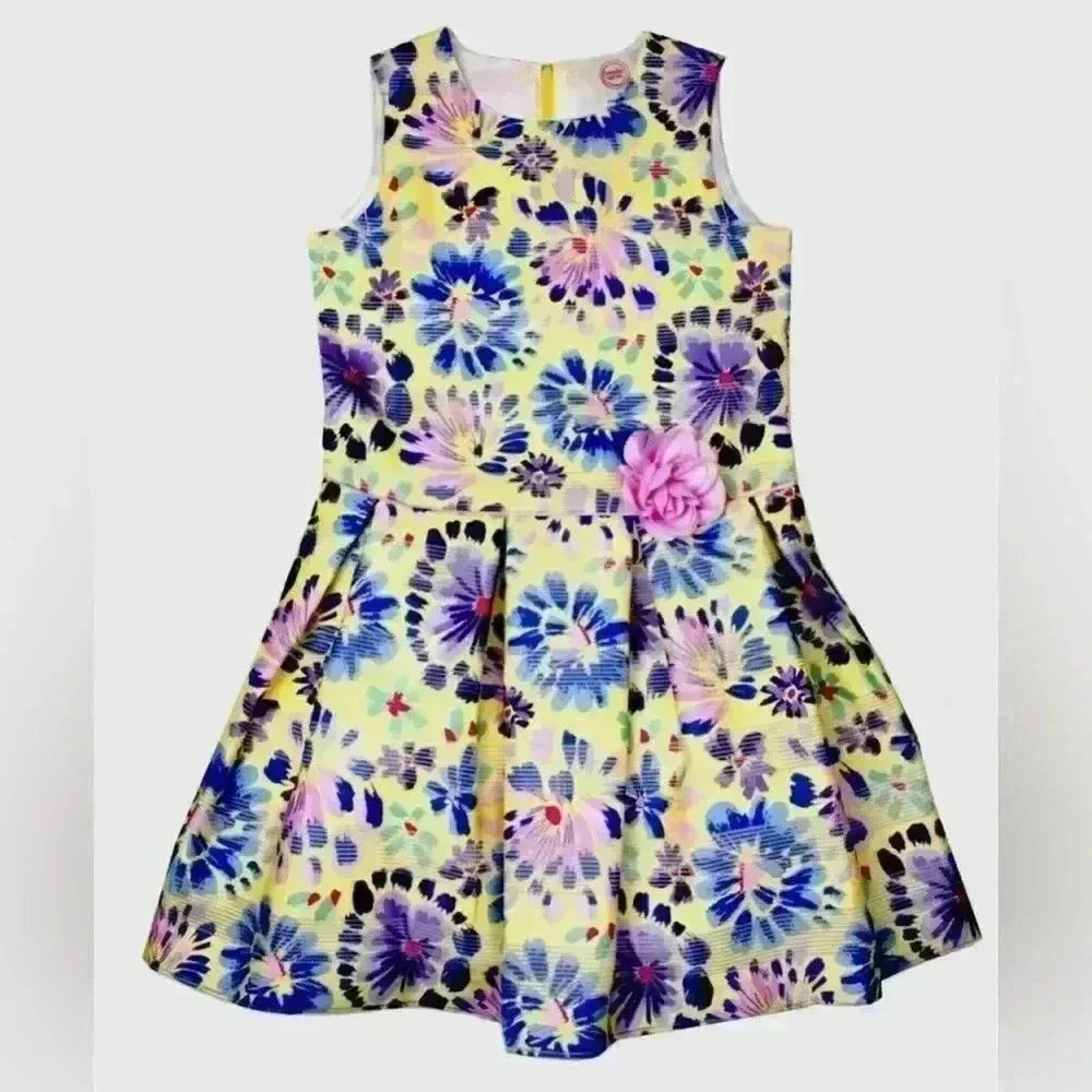 Wonder Nation Kids Girls Yellow Floral Print Sleeveless Dress Size 6